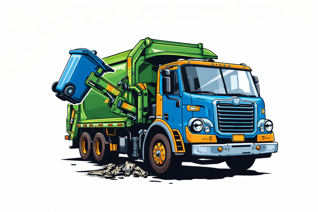Garbage truck collecting a trash bin